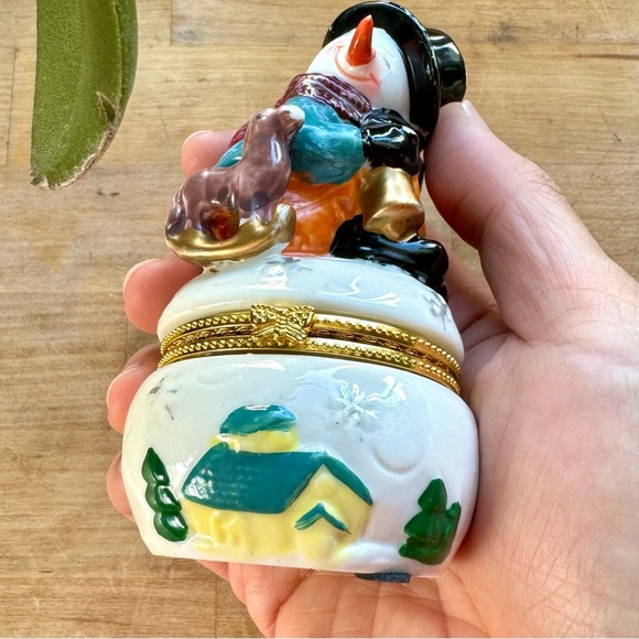 Vintage Cermaic Glazed Snowman Jewelry Trinket Box - Picture 5 of 7